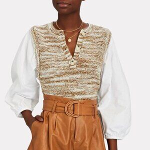 VERONICA BEARD Tahlea Mixed Media Puff Sleeve Sweater